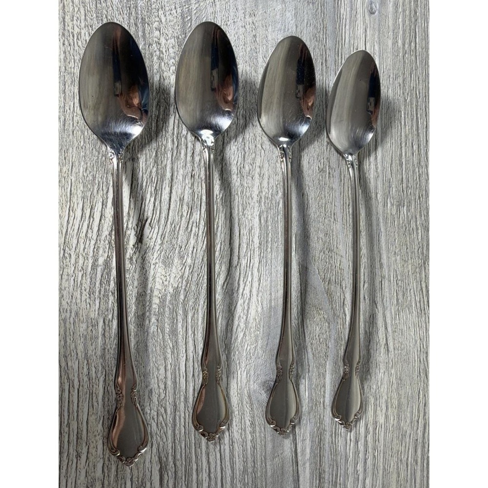 Oneida Chatelaine Set Of 4 Iced Tea Spoons Stainless Flatware Vintage 7.5" Long - Picture 2 of 9